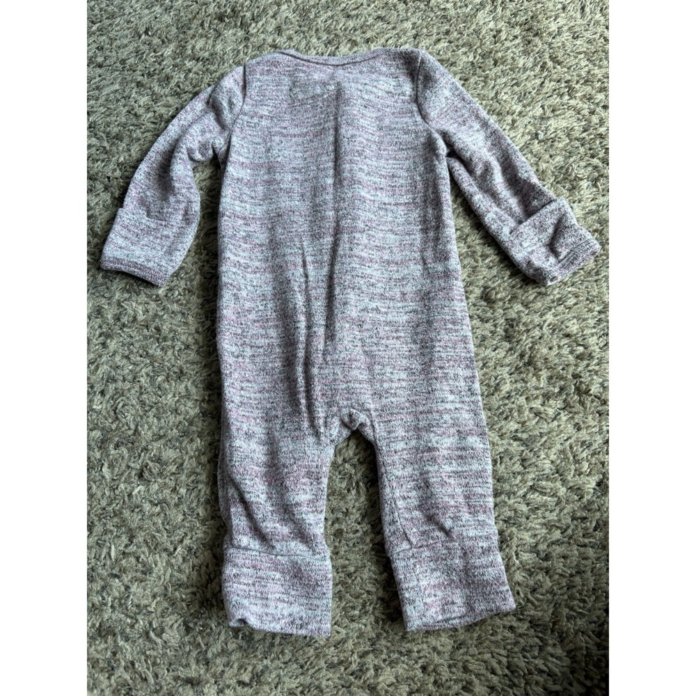 Cloud Island 0-3M Pink/Gray Cotton Blend Knit Heathered Long Sleeve Zip Coverall - Picture 4 of 4